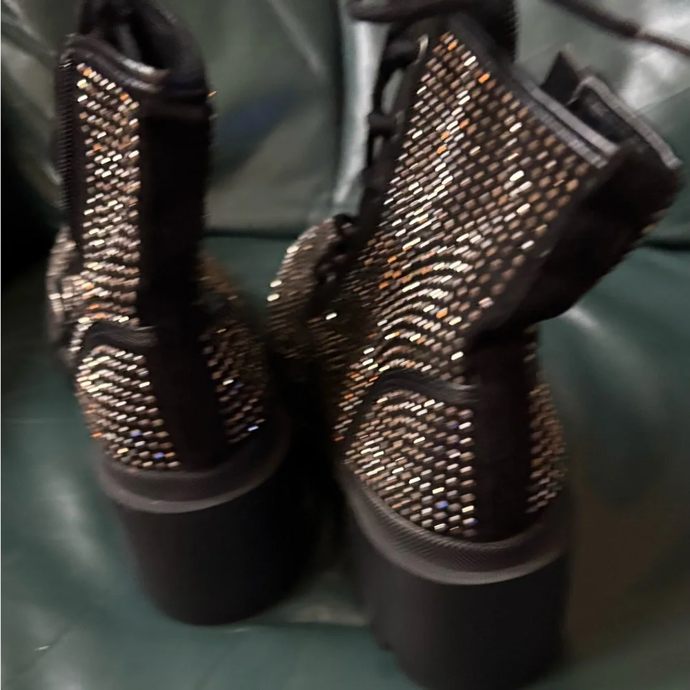 NEW! Sz 9 Madden Girl Black Studded Lace Up look - easy on ZIP ON side Boots - Picture 6 of 12